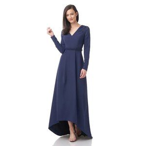 JS Collections Navy V-Neck High-Low Gown Size 8